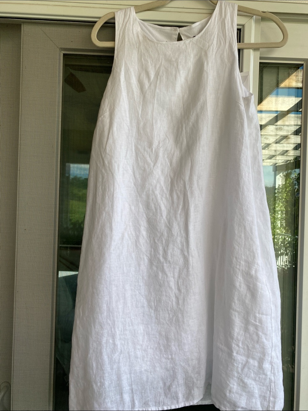Quince White A-Line Linen dress with lining and pockets